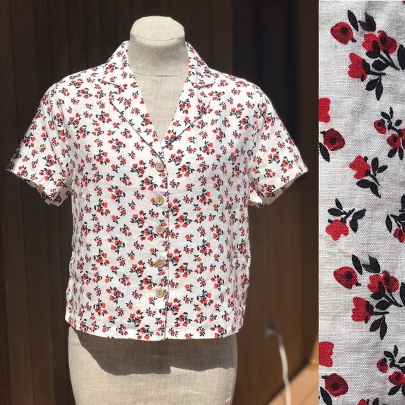 NEW Cynthia Rowley Floral Linen Shirt Red Small - Picture 1 of 8